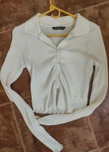 White Ruched Long Sleeve Top