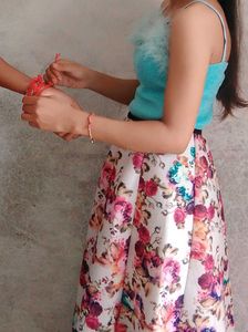 Blue Feather Trim Cami Top