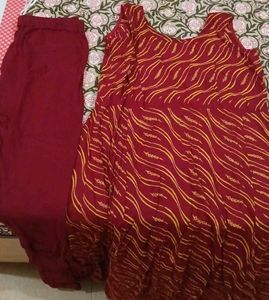 Maroon Kurta Set with Yellow Print