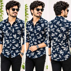 Stylish Navy Leaf Print Shirt