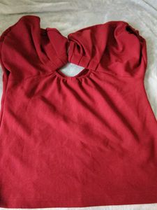 Red V-Neck Puff Sleeve Top