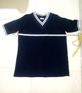 Korean Navi Blue Oversized Long T-shirt