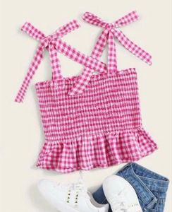 Pink Gingham Ruffle Top