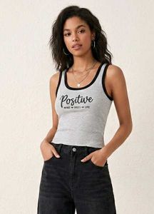 Grey Graphic Tank Top - Positive Vibes
