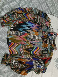 Boho Pattern Ruffle Long Sleeve  mesh Top
