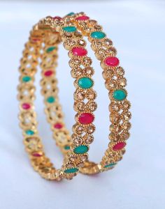Elegant Gold Bangles with Gemstones