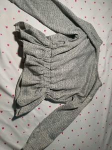 Grey Button-Up Long Sleeve Top