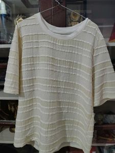 Cream Textured Short Sleeve Top