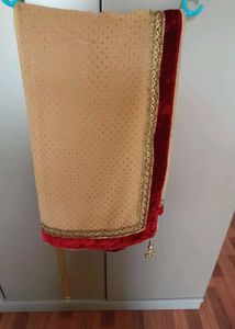Tan Saree With Maroon Velvet Border