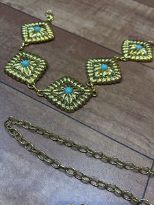 Vintage Gold Tone Turquoise Gem Belt