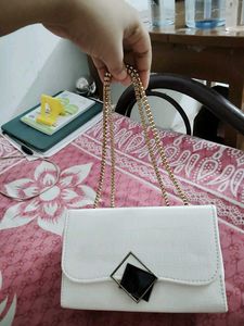 Chic White Clutch with Gold Chain