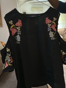 Embroidered Cold Shoulder Top