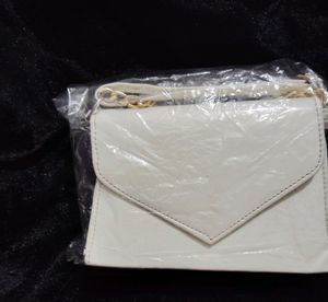 White Slingbag With Golden Chain And Superb Look