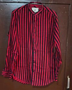 Bold Red & Black Striped Band Collar Shirt