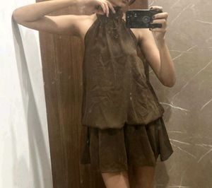 Littlebox brown chic halter neck tiered mini dress
