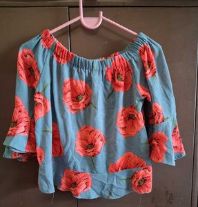 Floral Off-Shoulder Bell Sleeve Top