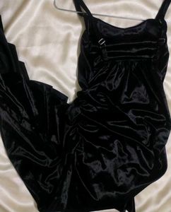 Black Velvet Ruched Dress