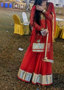 Red Sharara Bridal Garara Wear For Women