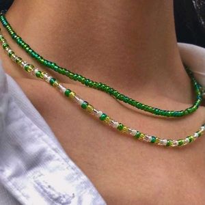 Trendy Green Beaded Layered Necklace