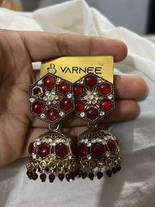 Elegant Red Stone Jhumka Earrings