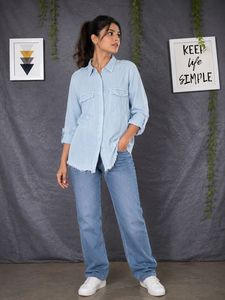 ZARA Light Blue Casual Long Sleeve Shirt