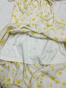 Cute Yellow Floral Puff Sleeve Dress