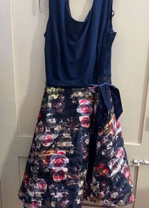 Elegant Navy Floral Midi Dress