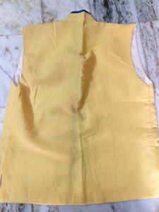 Yellow Nehru Jacket with Blue Trim