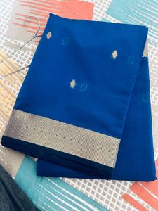 Elegant Blue Silk Saree, Gold Border with blou