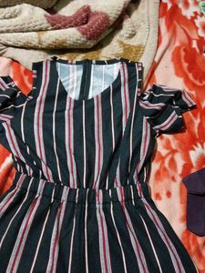 Striped Cold Shoulder Jumpsuit