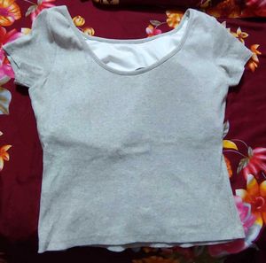 Grey Fitted Scoop Neck padded Top