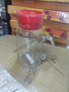 Glass Pitcher with Red Lid