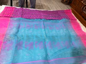 Beautiful Blue &amp; Pink Saree with Blouse piece atta