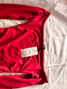 Red Off-Shoulder Ruffle Sleeve Bodysuit