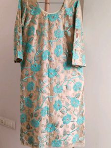 Gold & Teal Embroidered gharara kurta set