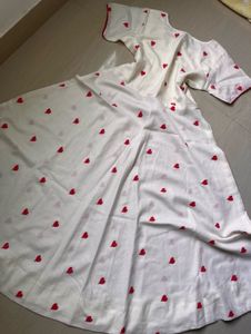 White Kurta with Red Heart Print