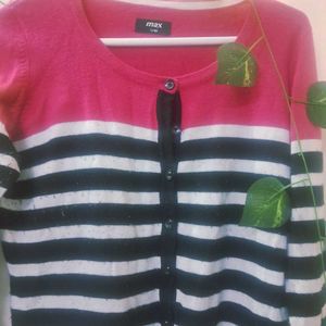 Striped Button-Up Cardigan