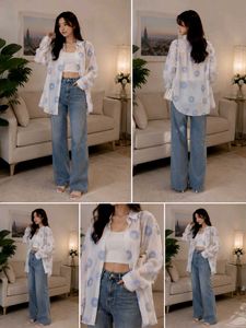Sheer Floral Print Oversized Shirt