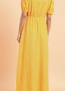 Yellow Floral Puff Sleeve Maxi Dress