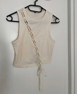 Cream Lace-Up Cut-Out Tank Top