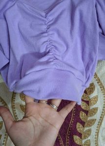 Stylish Purple Ruched Puff Sleeve Top