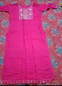 Embroidered Kurtas - Pink &amp; Olive Green