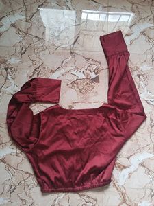Burgundy Satin Crop Top