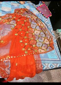 Elegant Orange Sequined Saree