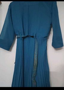 Elegant Teal Pleated Shirt Dress