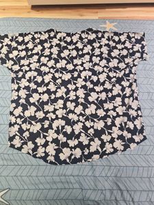 Navy Floral Print V-Neck Top