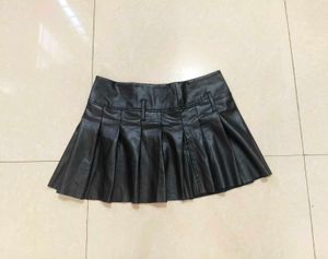 Black Faux Leather Pleated Mini Skirt