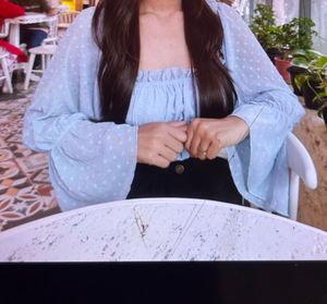 Cute Blue Off-Shoulder Crop Top ♥️