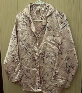 Satin Pajama Top with Cherry Blossom Print