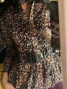 Leopard Print Button-Up top with Belt